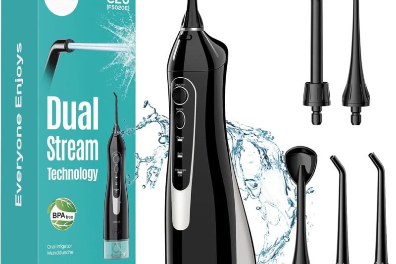 COSLUS ADA Accepted C20 Water Dental Flosser Teeth Pick, 300ML Larger Tank | Portable Rechargeable Oral Irrigator for Orthodontic & Sensitive Gums, Cordless for Travel, Family, Professional Set, Black